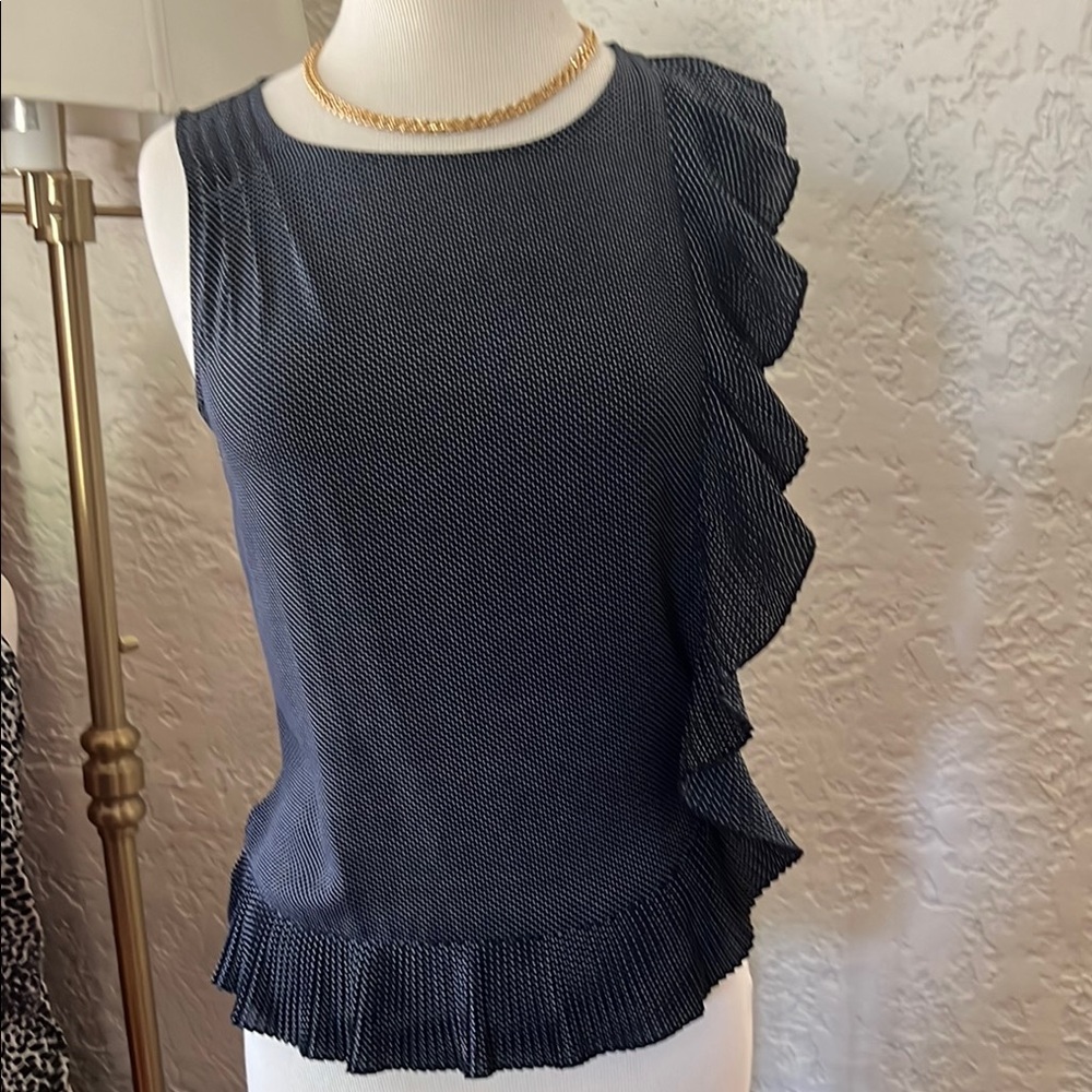 Ann Taylor Blue Flutter Sleeve Ruffled Tank Top